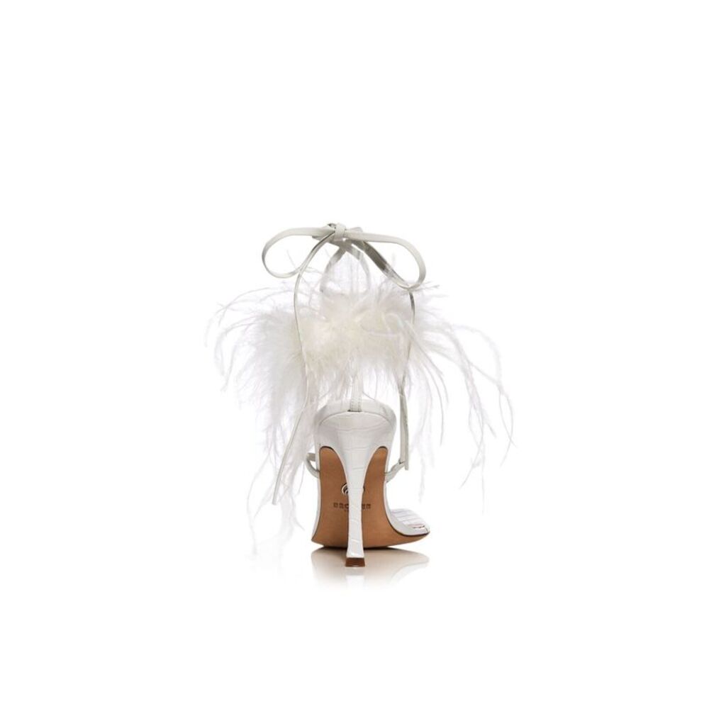 BROTHER VELLIES Womens White Feather Paloma Toe Stiletto Leather Heeled Sandal 7 - Picture 2 of 4